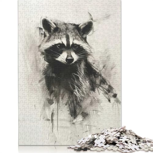 Puzzle für Erwachsene, 1000 Teile, Waschbär in Anthrazit, Puzzle, Puzzles für Erwachsene, Lernspiel, Herausforderungsspielzeug, 1000 Teile (75 x 50 cm) von BVGVFHT