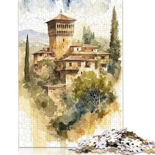 Puzzle für Erwachsene, Alhambra-Garten, Aquarell-Puzzles für Erwachsene, Lernspiel, Herausforderungsspielzeug, 1000 Teile (75 x 50 cm) von BVGVFHT