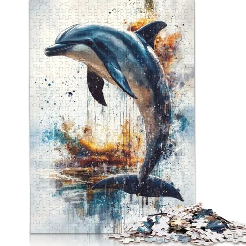 Puzzle für Erwachsene, Delfin-Aquarellkunst, Puzzles für Erwachsene, Lernspiel, Herausforderungsspielzeug, 1000 Teile (38 x 26 cm) von BVGVFHT