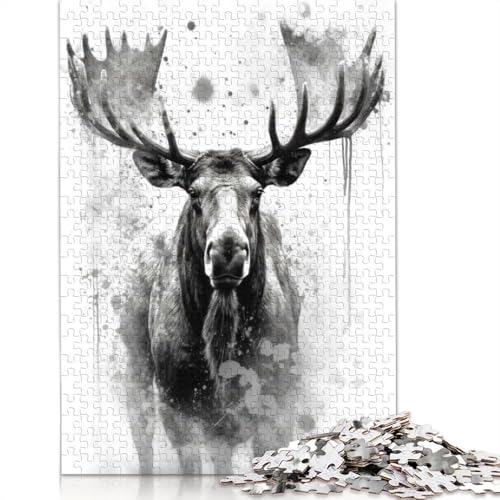 Puzzle für Erwachsene, Elch-Schönheit, Aquarell-Papier, Puzzles für Teenager, Geschenke, Heimdekoration, Puzzle-Spielzeug, 1000 Teile (38 x 26 cm) von BVGVFHT