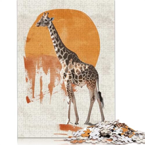 Puzzle für Erwachsene, Giraffe, Sonnenuntergang, Papierpuzzles für Teenager, Geschenke, Heimdekoration, Puzzlespielzeug, 1000 Teile (75 x 50 cm) von BVGVFHT