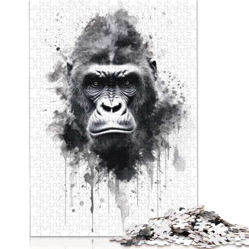 Puzzle für Erwachsene, Gorilla Beauty, Schwarze Tinte, Puzzles für Erwachsene, Lernspiel, Herausforderungsspielzeug, 1000 Teile (75 x 50 cm) von BVGVFHT