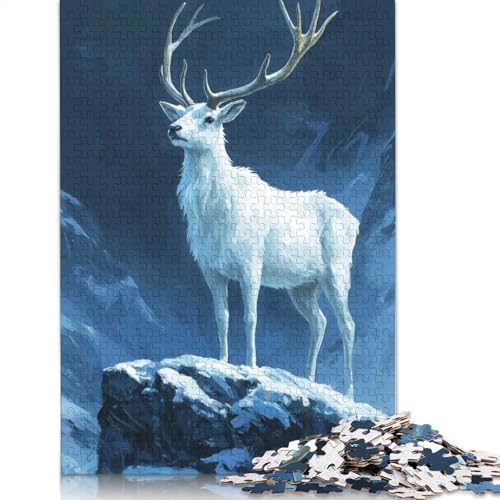 Puzzle für Erwachsene, weißer Hirsch in verschneiten Bergen, Puzzle für Erwachsene, Lernspiel, Herausforderungsspielzeug, 1000 Teile (75 x 50 cm) von BVGVFHT