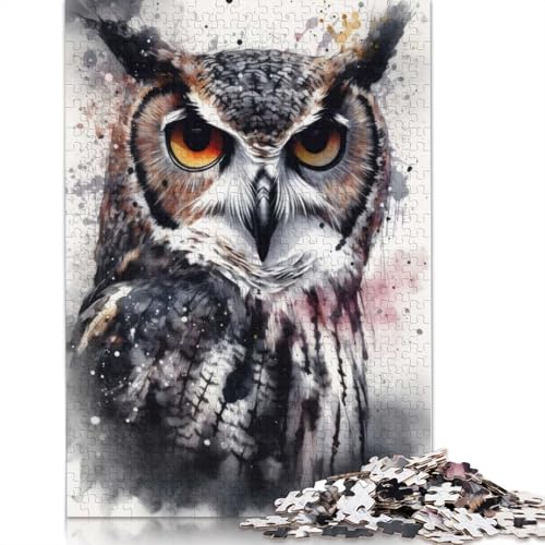 Puzzle für Erwachsene und Jugendliche, Eulenschönheit, Schwarze Tinte, Puzzles für Erwachsene und Teenager, Familienspiel, 1000 Teile (38 x 26 cm) von BVGVFHT
