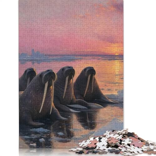 Puzzle für Erwachsene und Jugendliche, Walrosse bei Sonnenuntergang, Puzzles für Erwachsene und Teenager, Familienspiel, 1000 Teile (75 x 50 cm) von BVGVFHT