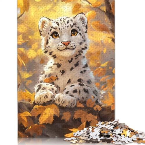 Schneeleopardenjunges im Herbst, Puzzle für Erwachsene, 1000 Teile, Puzzles für Erwachsene und Teenager ab 12 Jahren, 1000 Teile (75 x 50 cm) von BVGVFHT