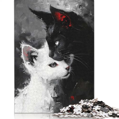 Schwarz-weiße Katzen-Papierpuzzles, 1000 Teile, Puzzle für Erwachsene, Lernspiel, Herausforderungsspielzeug, 1000 Teile (75 x 50 cm) von BVGVFHT