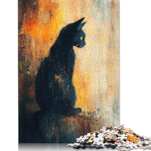 Schwarzes Katzenporträt-Puzzle, 1000 Teile, Papierpuzzle für Erwachsene und Teenager, Familienspiel, 1000 Teile (38 x 26 cm) von BVGVFHT