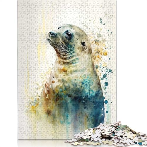 Sleek Seal Aquarell-Puzzle für Teenager, 1000 Teile, Puzzle, Denksportaufgaben für Erwachsene, 1000 Teile (38 x 26 cm) von BVGVFHT