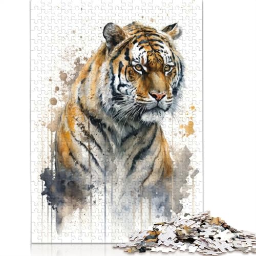 Tiger-Aquarell, 1000-teiliges Puzzle, Papierpuzzle für Teenager, lustiges Puzzle, 1000 Teile (75 x 50 cm) von BVGVFHT