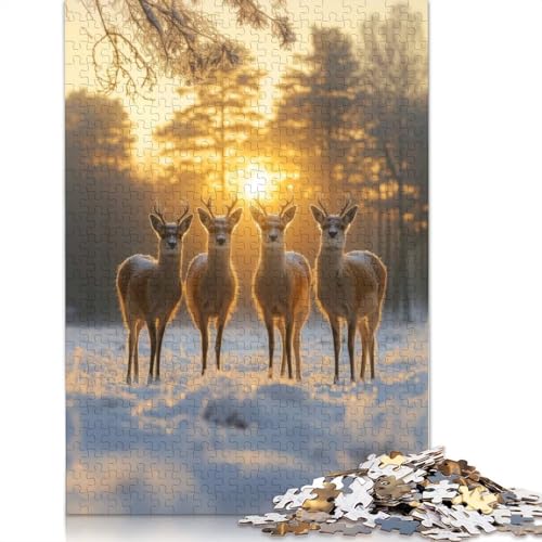 Vier Hirsche bei Sonnenuntergang, Puzzle für Teenager, 1000 Teile, Puzzle, Denksportaufgaben für Erwachsene, 1000 Teile (38 x 26 cm) von BVGVFHT