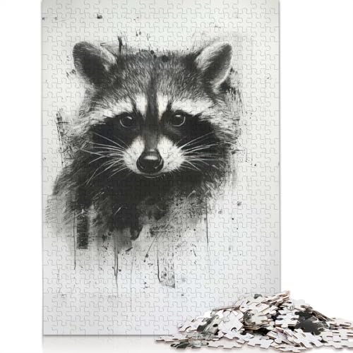 Waschbärkopf in Anthrazit, 1000-teiliges Puzzle, Papierpuzzle für Teenager, lustiges Puzzle, 1000 Teile (38 x 26 cm) von BVGVFHT