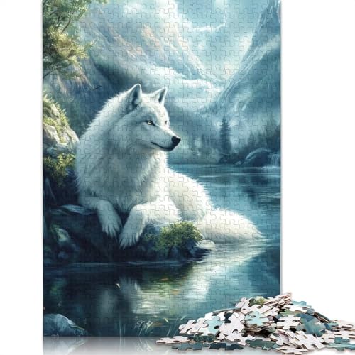 Weißer Wolf am See, Puzzle für Teenager, 1000 Teile, Puzzle, Denksportaufgaben für Erwachsene, 1000 Teile (38 x 26 cm) von BVGVFHT