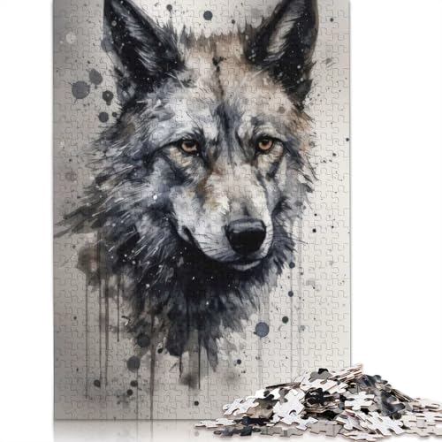 Wolf Beauty Black Ink 1000-teiliges Papierpuzzle für Erwachsene, Puzzle, Lernspiel, Herausforderungsspielzeug, 1000 Teile (38 x 26 cm) von BVGVFHT