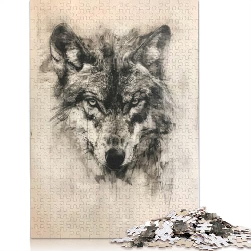 Wolf im Kohleporträt, Puzzles für Erwachsene, 1000-teiliges Puzzle für Teenager, Lernspiel, Herausforderung, Spielzeug, 1000 Teile (38 x 26 cm) von BVGVFHT
