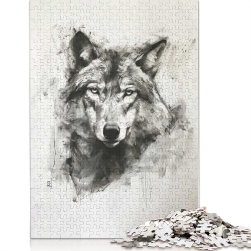Wolfskopf in Kohle, Puzzle für Erwachsene und Jugendliche, 1000 Teile, Papierpuzzle für Erwachsene, Puzzles für Jugendliche ab 12 Jahren, (75 x 50 cm) von BVGVFHT