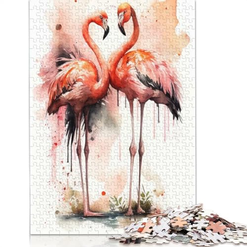 Zwei Flamingos Aquarell-Puzzle 1000 Teile für Erwachsene und Teenager ab 12 Jahren, 1000 Teile (38 x 26 cm) von BVGVFHT