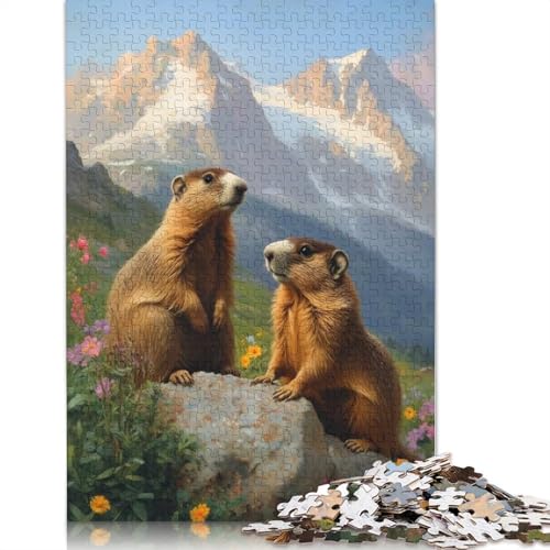 Zwei Murmeltiere in Berglandschaftsmalerei, 1000-teiliges Papierpuzzle für Erwachsene, Lernspiel, Herausforderungsspielzeug (75 x 50 cm) von BVGVFHT