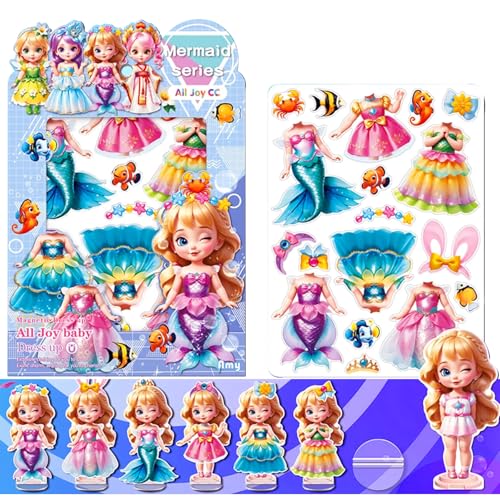 Magnetische Anziehpuppen, Magnetische Anziehpuppen Set mit magnetischen Anziehpuppen und Mädchen Kostüme, Kleinkind Mädchen Spielzeug für Mädchen Alter 3+ Pflege Kreativität (Mermaid Serie) von BVI BOOMERVIVI