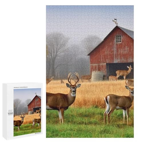 Holzpuzzle für Erwachsene, Bauernhof mit Hirsch gedrucktes Puzzle für Erwachsene, kommt mit Einer schönen Box von BVKWNTSA