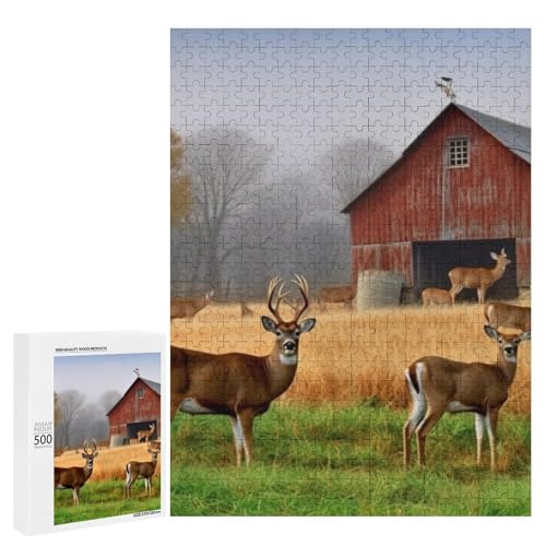 Holzpuzzle für Erwachsene, Bauernhof mit Hirsch gedrucktes Puzzle für Erwachsene, kommt mit Einer schönen Box von BVKWNTSA