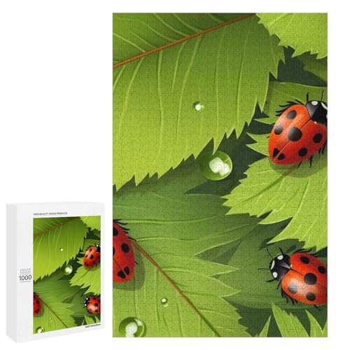 Holzpuzzle für Erwachsene, Blätter und Marienkäfer gedrucktes Puzzle für Erwachsene, kommt mit einer schönen Box von BVKWNTSA