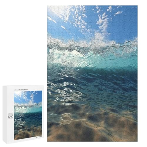 Holzpuzzle für Erwachsene, Blaues Ozean Meer gewellte Meereslandschaft gedrucktes Puzzle für Erwachsene, kommt mit einer schönen Box von BVKWNTSA