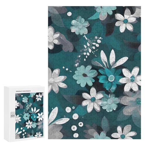 Holzpuzzle für Erwachsene, Blaugrün Grau und Weiß Floral Printed Puzzle für Erwachsene, Kommt mit Einer schönen Box Holzpuzzle für Erwachsene, Blaugrün Grau und Weiß Floral Printed Puzzle für Erwachsene, Kommt mit Einer schönen Box von BVKWNTSA