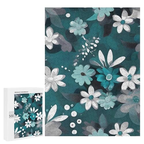 Holzpuzzle für Erwachsene, Blaugrün Grau und Weiß Floral Printed Puzzle für Erwachsene, Kommt mit Einer schönen Box Holzpuzzle für Erwachsene, Blaugrün Grau und Weiß Floral Printed Puzzle für Erwachsene, Kommt mit Einer schönen Box von BVKWNTSA