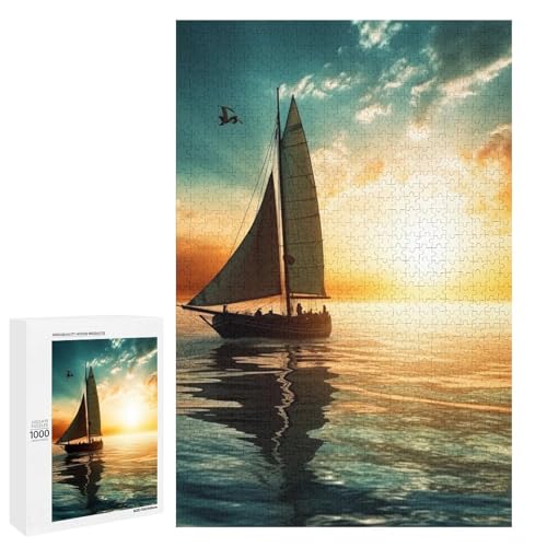 Holzpuzzle für Erwachsene, Boot auf dem Ozean, gedrucktes Puzzle für Erwachsene, kommt mit Einer schönen Box von BVKWNTSA