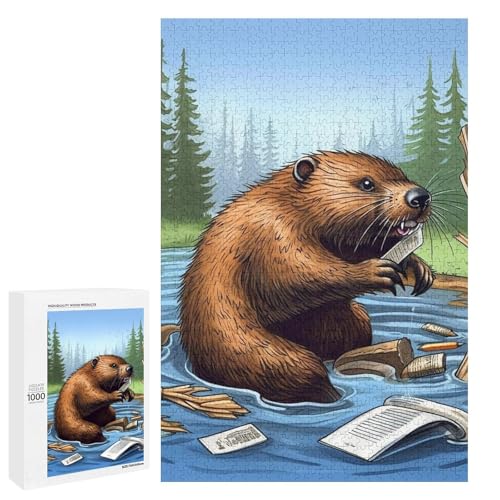 Holzpuzzle für Erwachsene, Busy Beaver Cartoon gedrucktes Puzzle für Erwachsene, kommt mit einer schönen Box von BVKWNTSA