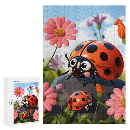 Holzpuzzle für Erwachsene, Cartoon Marienkäfer Blume gedrucktes Puzzle für Erwachsene, kommt mit Einer schönen Box von BVKWNTSA