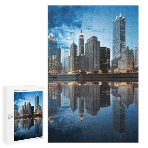 Holzpuzzle für Erwachsene, Chicago Reflected Printed Puzzle für Erwachsene, Kommt mit einer schönen Box von BVKWNTSA