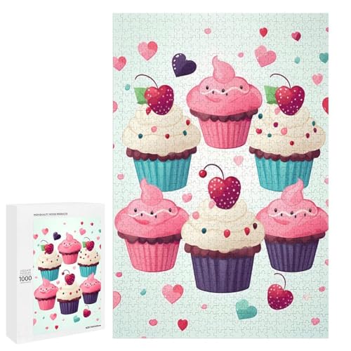 Holzpuzzle für Erwachsene, Cupcake Candy Hearts Sweet Printed Puzzle für Erwachsene, Kommt mit einer schönen Box von BVKWNTSA