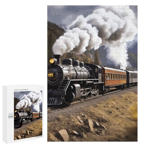 Holzpuzzle für Erwachsene, Dampflokomotive Zug gedrucktes Puzzle für Erwachsene, kommt mit einer schönen Box von BVKWNTSA