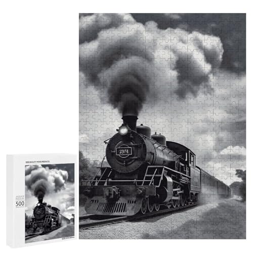 Holzpuzzle für Erwachsene, Dampfzug Wolken gedrucktes Puzzle für Erwachsene, kommt mit Einer schönen Box von BVKWNTSA