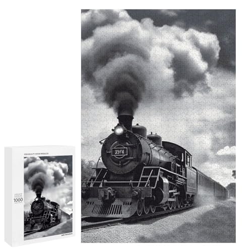Holzpuzzle für Erwachsene, Dampfzug Wolken gedrucktes Puzzle für Erwachsene, kommt mit Einer schönen Box von BVKWNTSA