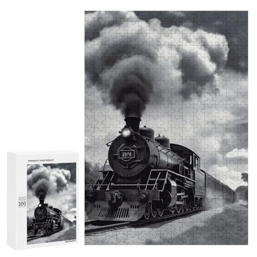 Holzpuzzle für Erwachsene, Dampfzug Wolken gedrucktes Puzzle für Erwachsene, kommt mit Einer schönen Box von BVKWNTSA