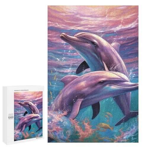 Holzpuzzle für Erwachsene, Delfine Kunst gedrucktes Puzzle für Erwachsene, kommt mit einer schönen Box von BVKWNTSA