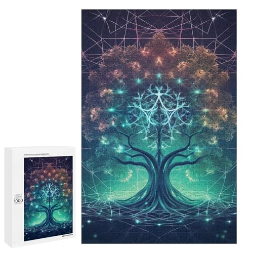 Holzpuzzle für Erwachsene, Digital Futuristische Lebensbaum Ikone mit Weltraum gedrucktes Puzzle für Erwachsene, Kommt mit einer schönen Box von BVKWNTSA