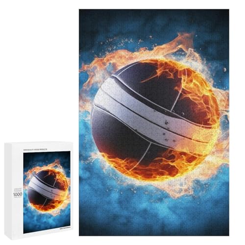 Holzpuzzle für Erwachsene, Eis und Feuer Volleyball gedrucktes Puzzle für Erwachsene, kommt mit einer schönen Box von BVKWNTSA