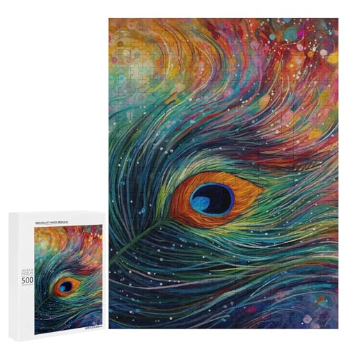 Holzpuzzle für Erwachsene, Farbiger Pfau, gedrucktes Puzzle für Erwachsene, kommt mit Einer schönen Box von BVKWNTSA