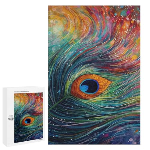 Holzpuzzle für Erwachsene, Farbiger Pfau, gedrucktes Puzzle für Erwachsene, kommt mit Einer schönen Box von BVKWNTSA