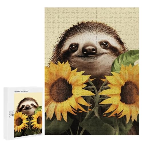 Holzpuzzle für Erwachsene, Faultier Sonnenblume gedrucktes Puzzle für Erwachsene, kommt mit Einer schönen Box Holzpuzzle für Erwachsene, Faultier Sonnenblume gedrucktes Puzzle für Erwachsene, kommt mit Einer schönen Box von BVKWNTSA