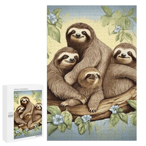 Holzpuzzle für Erwachsene, Faultierfamilie gedrucktes Puzzle für Erwachsene, kommt mit einer schönen Box von BVKWNTSA