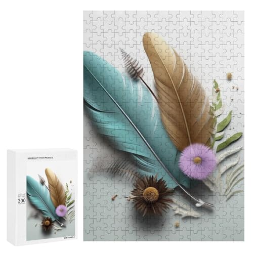 Holzpuzzle für Erwachsene, Federblume gedrucktes Puzzle für Erwachsene, kommt mit Einer schönen Box von BVKWNTSA
