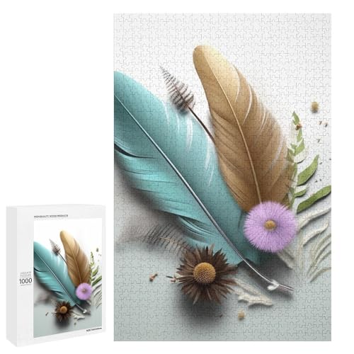 Holzpuzzle für Erwachsene, Federblume gedrucktes Puzzle für Erwachsene, kommt mit einer schönen Box von BVKWNTSA