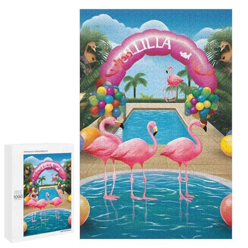 Holzpuzzle für Erwachsene, Flamingo und Schwimmbad1 gedrucktes Puzzle für Erwachsene, kommt mit einer schönen Box von BVKWNTSA