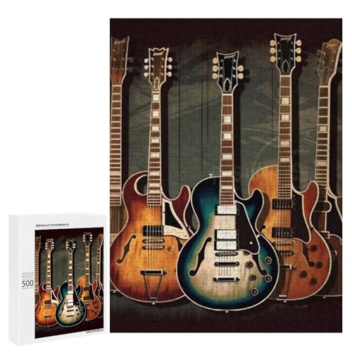 Holzpuzzle für Erwachsene, Gitarren Kunst gedrucktes Puzzle für Erwachsene, kommt mit Einer schönen Box von BVKWNTSA