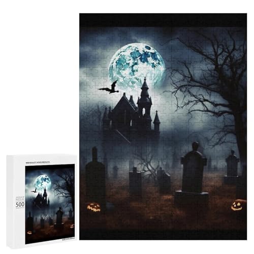 Holzpuzzle für Erwachsene, Gothic Happy Halloween Gedrucktes Puzzle für Erwachsene, Kommt mit Einer schönen Box von BVKWNTSA